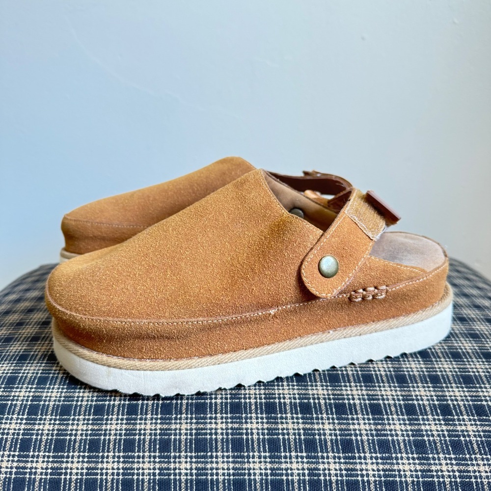 Free People Suede Platform Slingback Clog Sandals Size 6 Tan